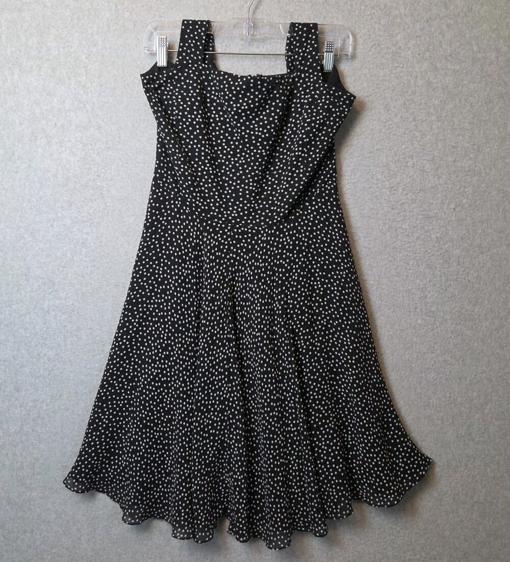 Vtg Coldwater Creek 100% Silk Black Polka Dot Fit & Flare Halter Dress Women's 8